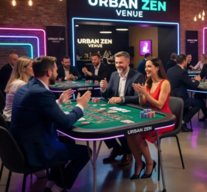 Uczestnicy mobilnego wydarzenia kasynowego TRG ELEVATOR Grzegorz Pizun przy stołach do gier
