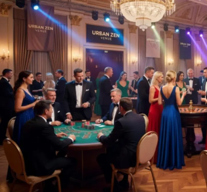 Stół pokerowy w stylu Vegas z żetonami i kartami na evencie TRG ELEVATOR Grzegorz Pizun